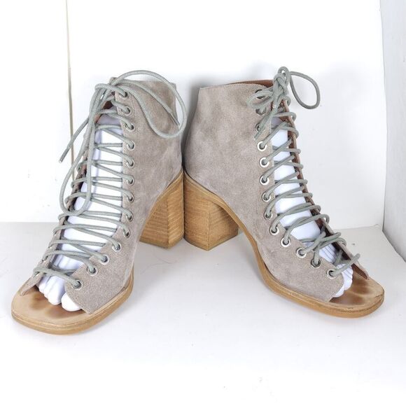 Jeffrey Campbell Women's Cors US7,5 Taupe Suede Square Toe Lace-up Ankle Booties - Picture 6 of 16